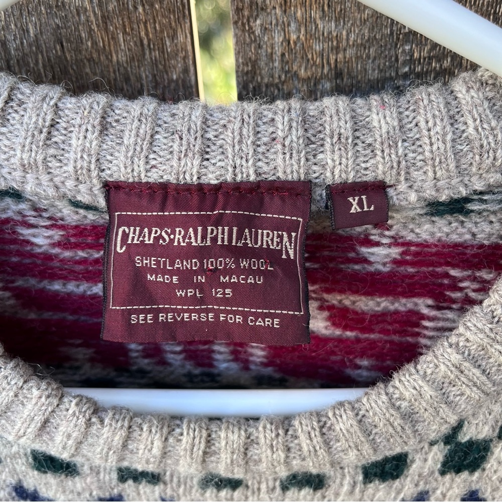 Chaps Ralph Lauren Men’s Vintage Shetland Wool Faire Isle Sweater Sz XL - Picture 3 of 13